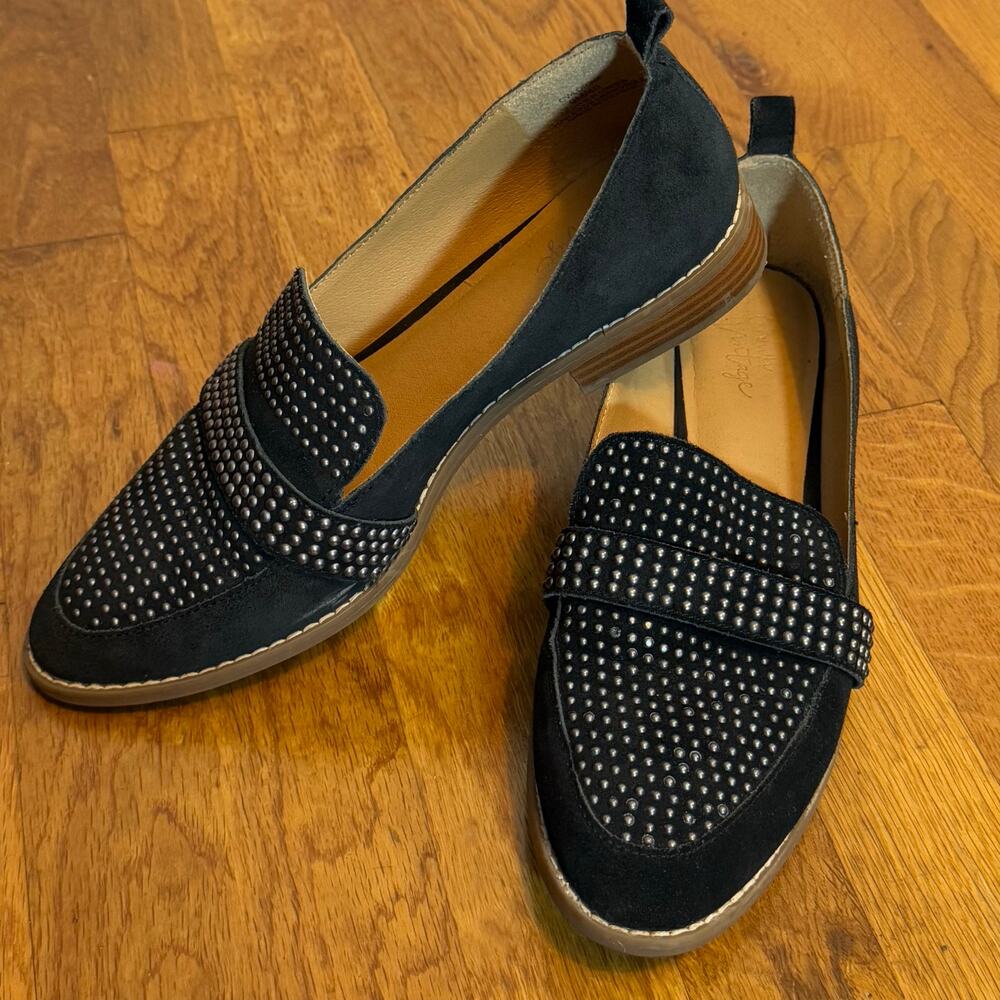 Crown Vintage Lorina Womens 9 Black Studded Stud Black Suede Loafer Slip on Shoe